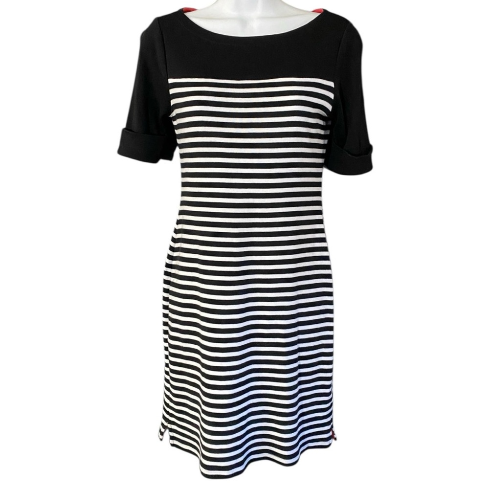 Ralph Lauren Striped Dress S Black White Stretchy Cotton Coastal Nautical Sailor